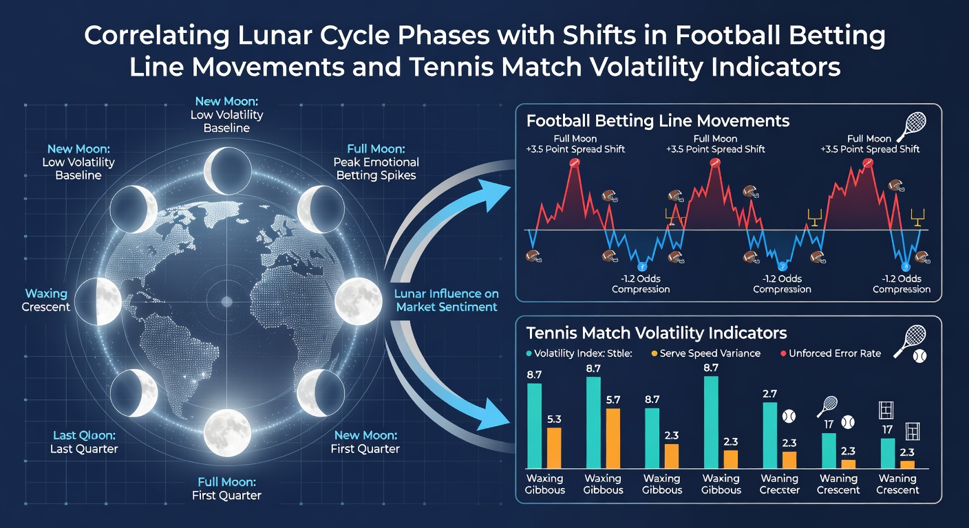 Grafik zeigt Mondphasen im Zusammenhang mit Wettlinienbewegungen im Fußball und Tennis-Volatilität