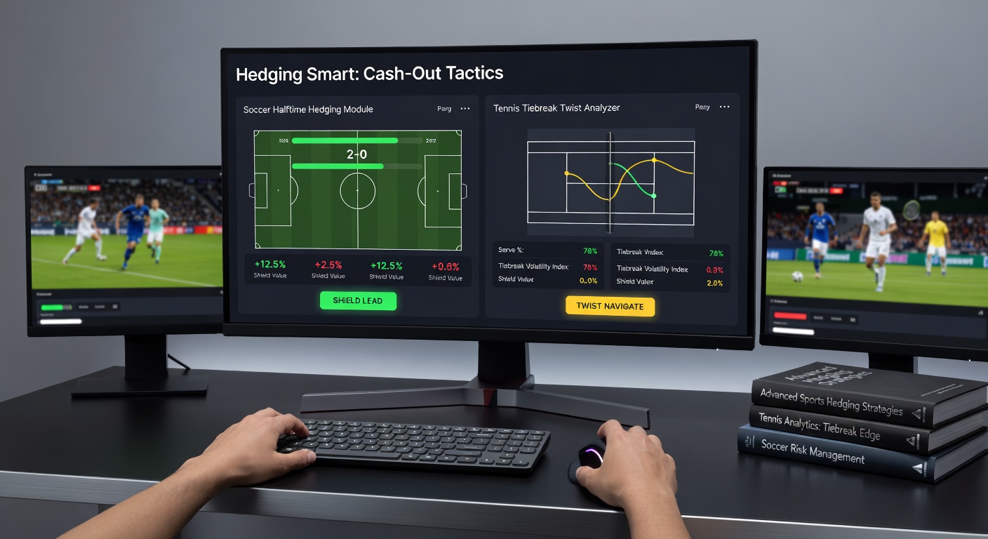 Grafik zeigt Cash-Out-Optionen bei einem Fußball-Halbzeitstand und Tennis-Tiebreak-Quotenverlauf