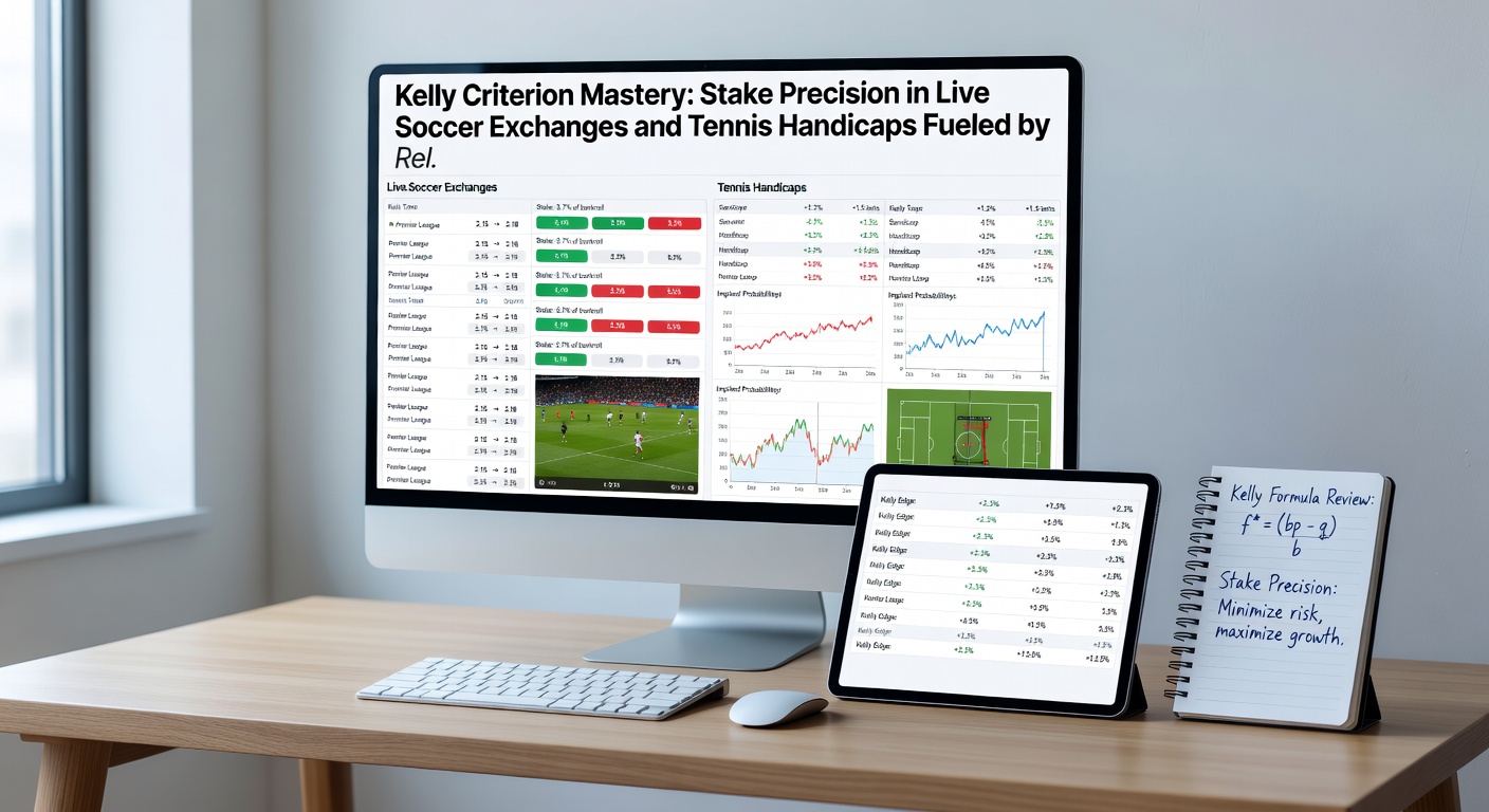 Tennis-Spieler bei einem Handicap-Match mit Overlay der Kelly-Berechnung und Quotenverlauf